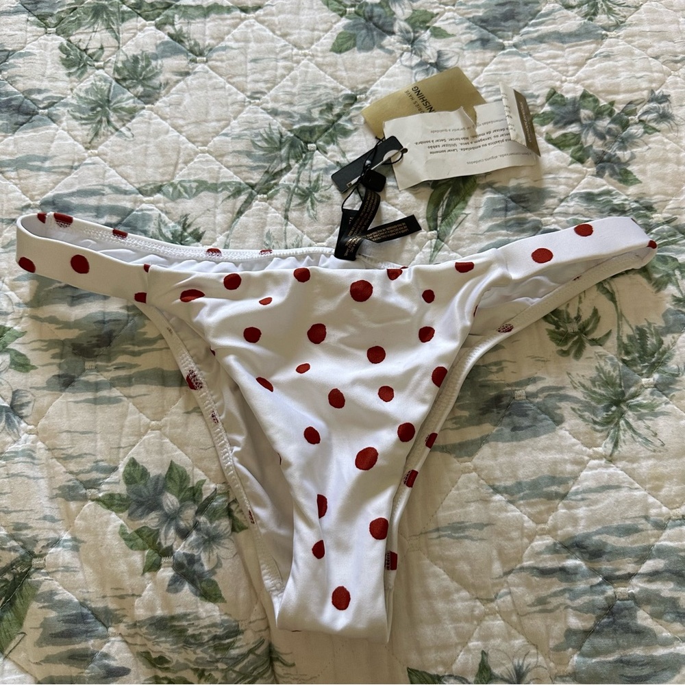 ViX White Red Retro Polka Dot Bikini Bottoms Brazilian L